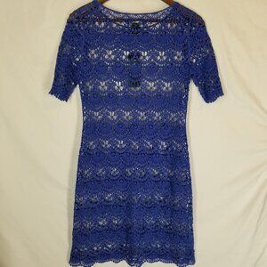 Lauren Ralph Lauren XS Blue Crochet Lace Mini Dress Unlined Short NEW with Tags